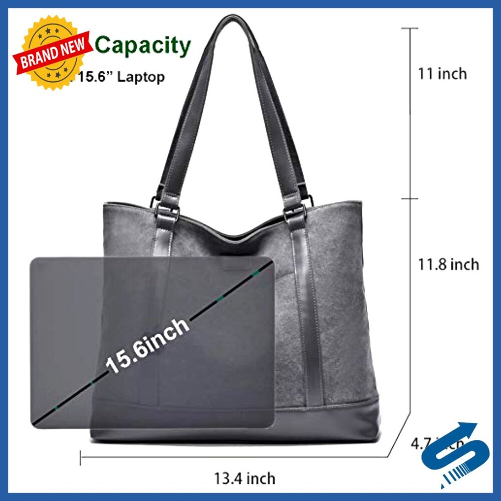 Canvas Tote Bag with Compartments Work Travel Office Laptop Shoulder Bag - Picture 3 of 7
